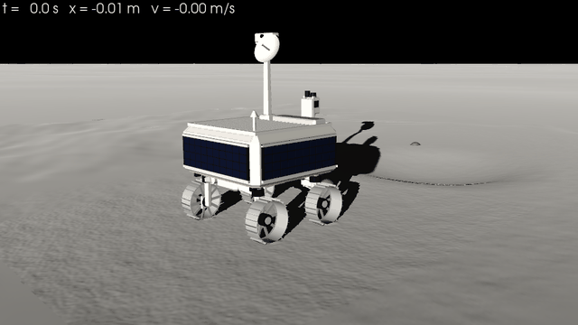 VIPER crossing a crater; ruts coloured by the peak normal stress the wheels left in them